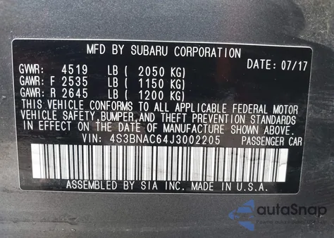 2018 Subaru Legacy 2.5I Premium z USA, uszkodzony, nr VIN 4S3BNAC64J3002205